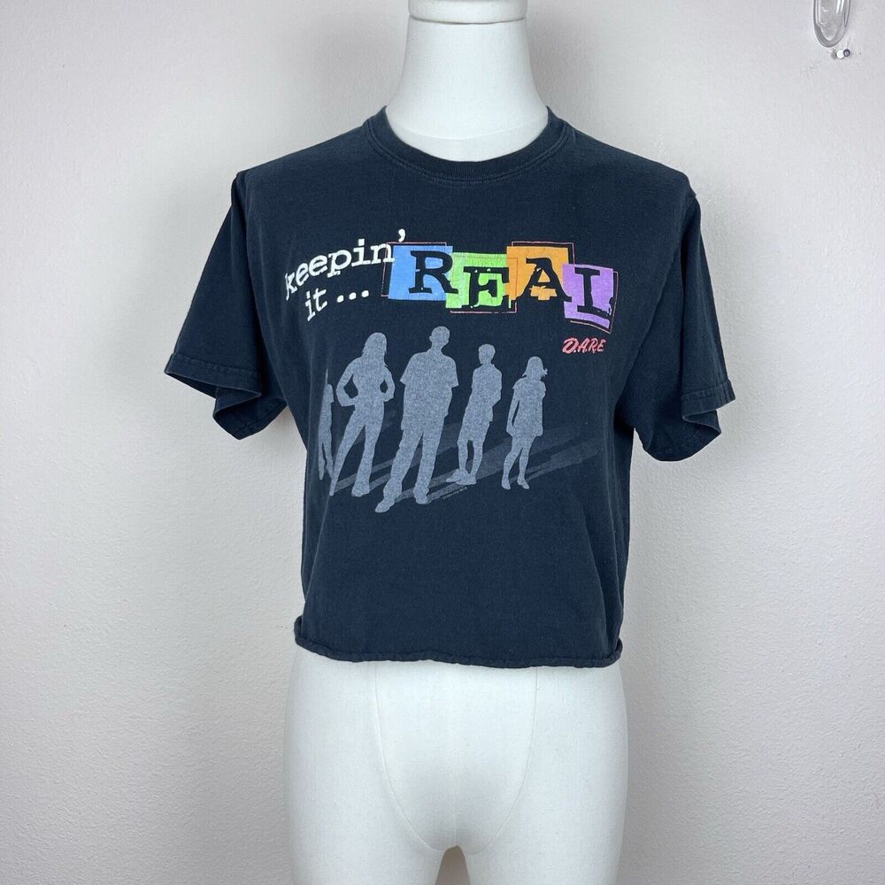 Vintage Y2K DARE Shirt Womens Small Graphic 90s Cropped Drug Abuse Resistance